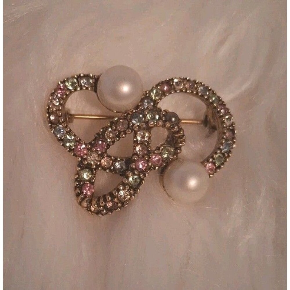 Vintage Multicolor Rhinestone & Faux Pearl Brooch Pin